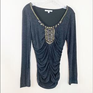 CAbi Antoinette Ruched Metal Detailing Top